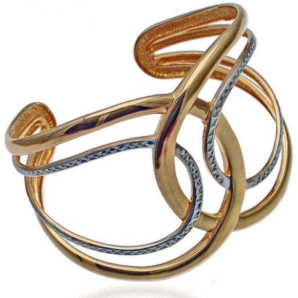 925 Silver Rhodium Plated, 14K Gold Cuff Bracelet